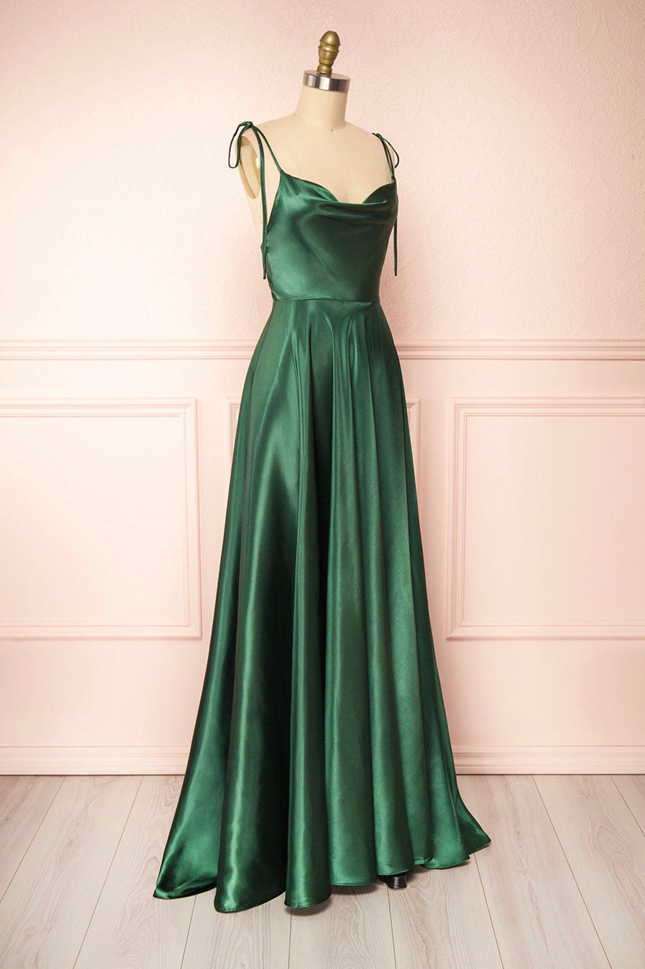 Simple Satin Long Prom Dress, A-Line Spaghetti Strap Evening Party Dress