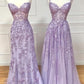 Purple Tulle Lace Long Prom Dress with Corset