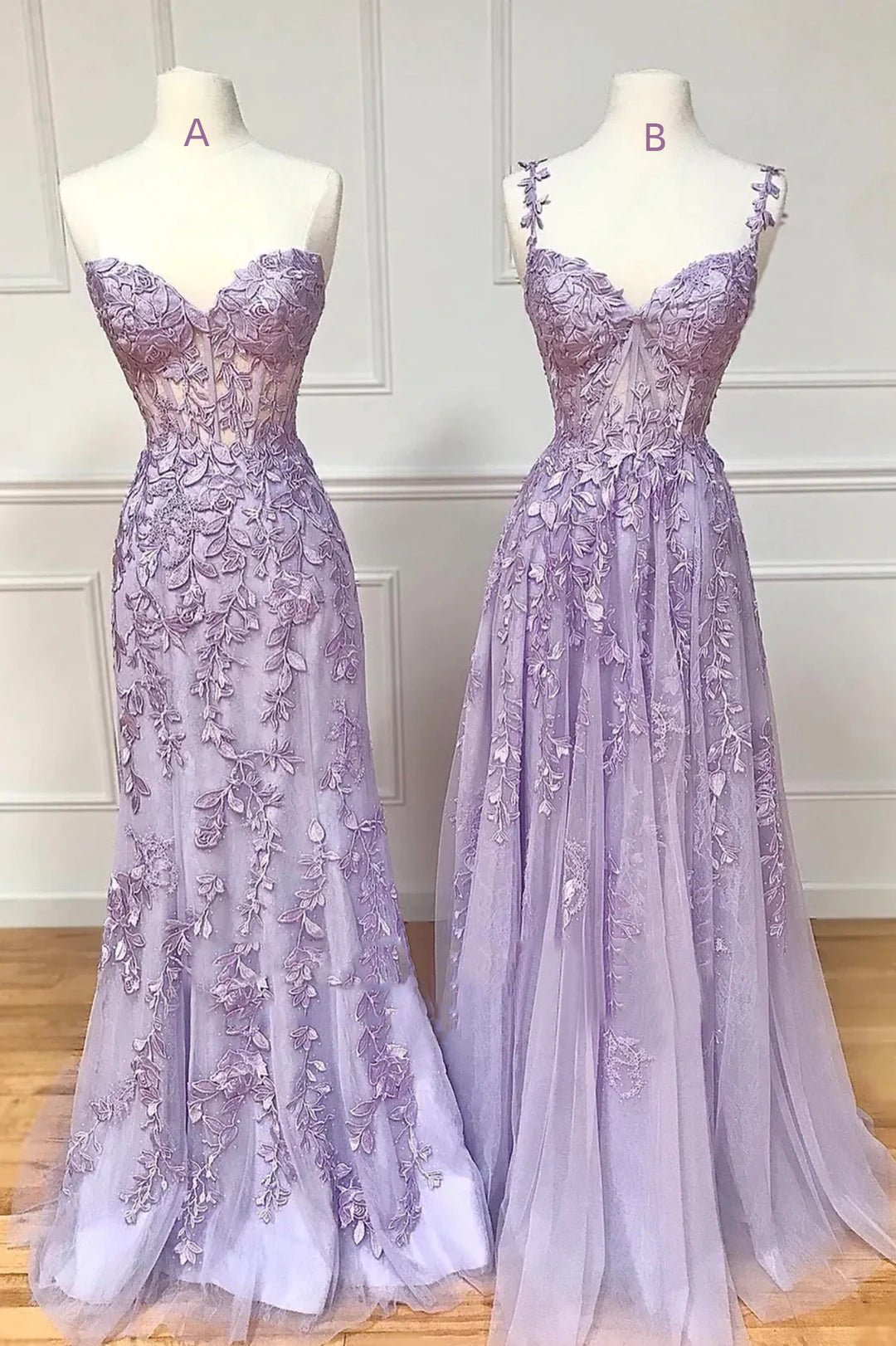 Purple Tulle Lace Long Prom Dress with Corset