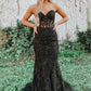 Black Strapless Lace Floor Length Prom Dress