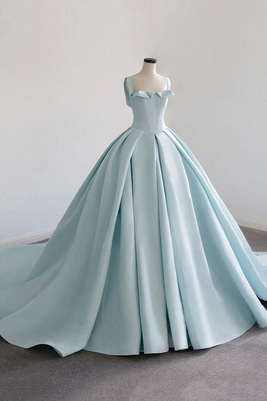 Blue Satin Long Prom Dress, Beautiful A-Line Formal Evening Dress