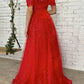 Red Tulle Long Prom Dress, Off the Shoulder Evening Dress