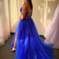Beautiful V-Neck Tulle Long Prom Dress, A-Line Backless Evening Dress