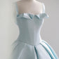 Blue Satin Long Prom Dress, Beautiful A-Line Formal Evening Dress