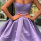 Purple satin short prom dress homecoming dress