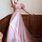 Pink tulle long prom dress A-line evening dress