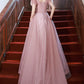 Pink tulle long prom dress A-line evening dress