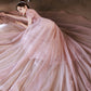 Pink tulle long prom dress A-line evening dress