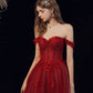 Burgundy Off the Shoulder Lace Floor Length Prom Dress with Corset