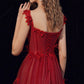 Burgundy Off the Shoulder Lace Floor Length Prom Dress with Corset