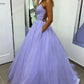 Purple Spaghetti Strap Tulle Long Prom Dress, A-Line Backless Evening Dress