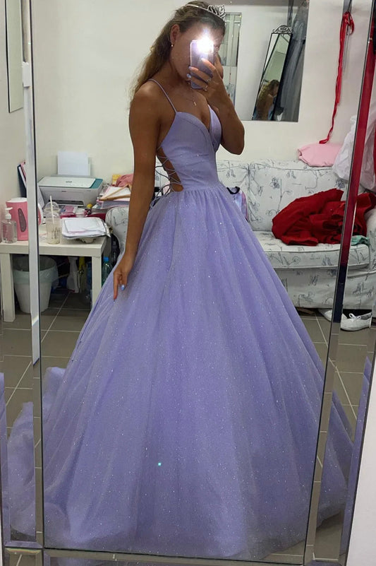 Purple tulle long prom dress A-line evening dress