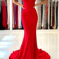 Red V-Neck Long Prom Dress, Mermaid Backless Evening Party Dress