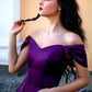 Purple Satin Long Prom Dress, Off the Shoulder Evening Party Dress