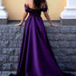 Purple Satin Long Prom Dress, Off the Shoulder Evening Party Dress