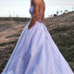 Purple V-Neck Spaghetti Strap Tulle Long Prom Dress, A-Line Backless Evening Dress