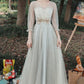 Gray Tulle Lace Long Prom Dress, Cute A-Line Party Dress