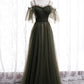 Green Tulle Long Prom Dress, A-Line Spaghetti Strap Evening Dress