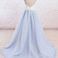 Beautiful V-neck Baby Blue Floor Length Prom Dress, Blue Evening Party Dress