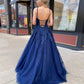 Blue Tulle Lace Long Prom Dress, Beautiful A-Line Evening Party Dress