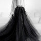 Black Tulle Lace Long Prom Dress, Black A-Line Backless Evening Dress
