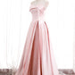 Pink Strapless Satin Long Prom Dress, Beautiful A-Line Evening Dress