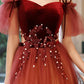 Beautiful Gradient Tulle Long Prom Dress, A-Line Off the Shoulder Lace Evening Dress