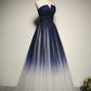 Blue Strapless Ombre Tulle Floor Length Prom Dress
