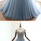 Blue tulle beaded long prom dress, Off shoulder evening dress