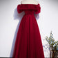 Burgundy Tulle Lace Long Prom Dress, Burgundy Evening Party Dress