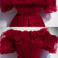 Burgundy Tulle Lace Long Prom Dress, Burgundy Evening Party Dress