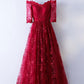 Burgundy Lace Floor Length Prom Dress, Burgundy Evening Party Dress