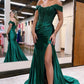 Mermaid Satin Lace Long Prom Dress, Off Shoulder Formal Evening Dress