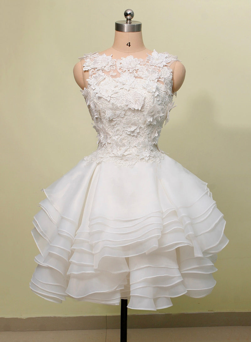White Knee Length Tulle lace Party Dress