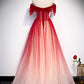 Burgundy Tulle Long Prom Dress, Off the Shoulder Evening Dress