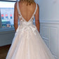 A-Line Tulle Lace Floor Length V-Neck Prom Dress