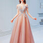 Pink Tulle Sequins Long Prom Dress, Beautiful Off the Shoulder Party Dress