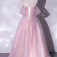 Pink Tulle Sequins Long Prom Dress, Off the Shoulder Evening Party Dress