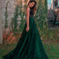 Stylish Green Spaghetti Strap Lace Floor Length Prom Dress