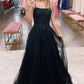Black Tulle Lace Long Prom Dress, A-Line Evening Party Dress