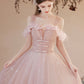 Beautiful Off the Shoulder Tulle Long Prom Dress, Pink A-Line Lace Up Graduation Dress