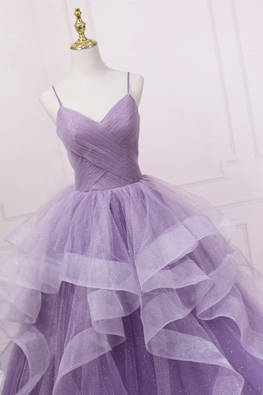 Purple Tulle A-line Long Prom Dress, Purple Straps Formal Dress Party Dress