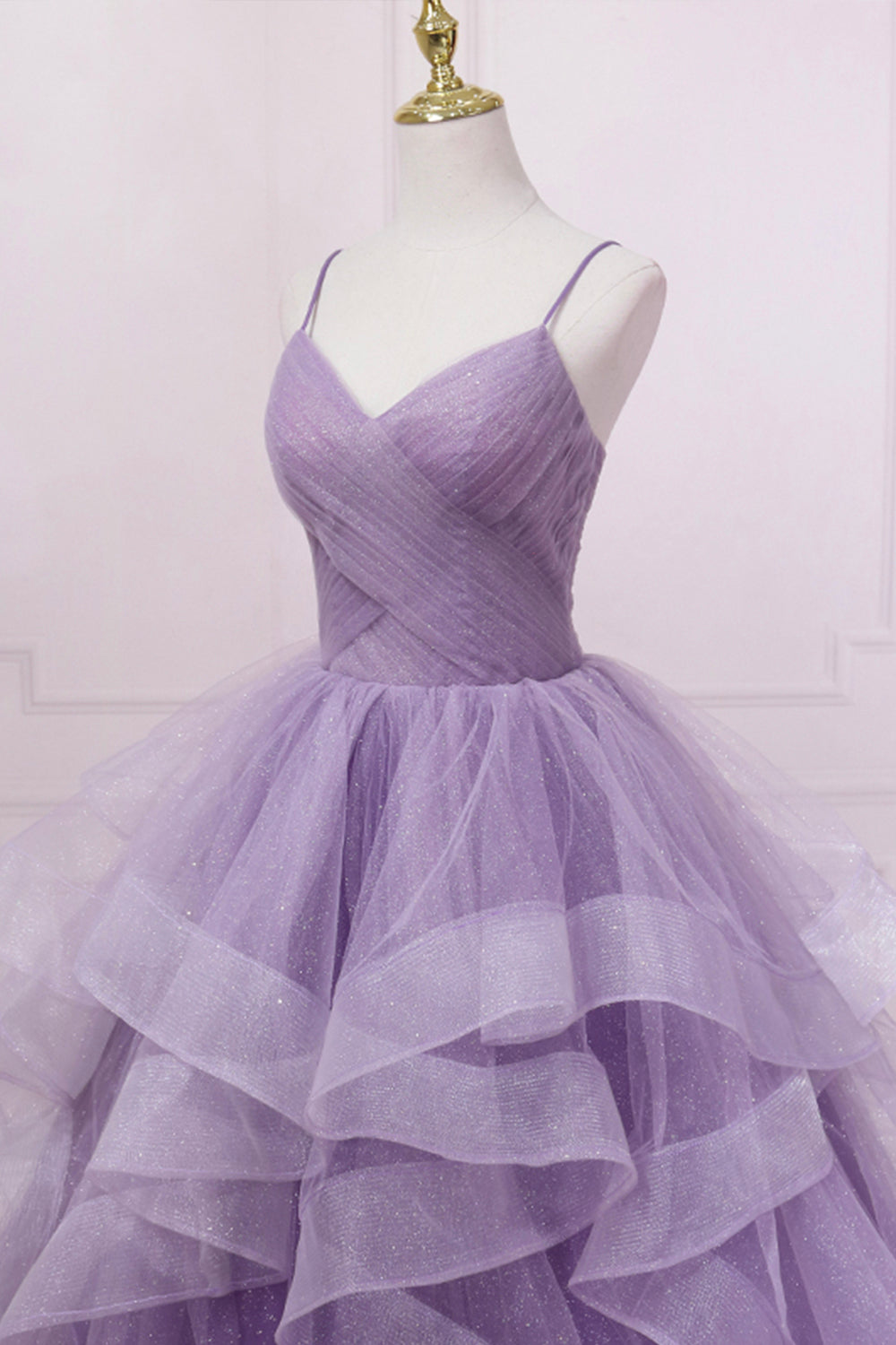 Purple Tulle A-line Long Prom Dress, Purple Straps Formal Dress Party Dress