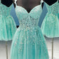 Green tulle lace short prom dress homecoming dress