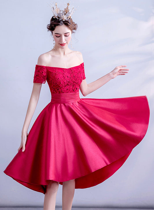 Red lace short prom dress homecoming dress
