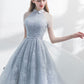 Gray Tulle Lace Short Prom Dress, Cute A-Line Homecoming Dress