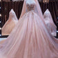Pink sweetheart neck tulle long prom gown