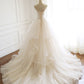 Champagne Spaghetti Strap Tulle Layers Long Prom Dress, Beautiful A-Line Princess Dress