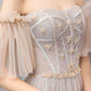 Cute Tulle Beaded Long Prom Dress, Off the Shoulder Evening Dress