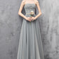 Gray Tulle Beaded Long Prom Dress, A-Line Sweetheart Evening Dress